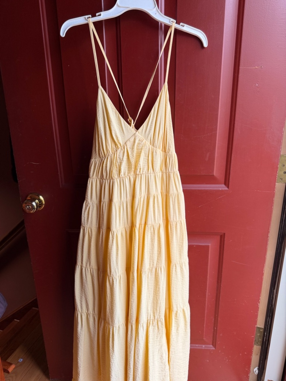 Abercrombie Butter Yellow Maxi Dress Small Petite Tie Back Sundress - Picture 2 of 8